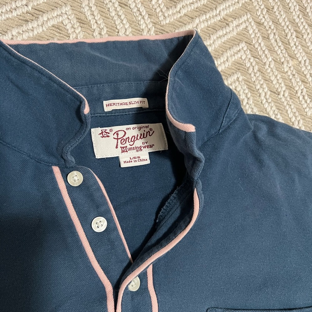 Original Preppy Penguin Navy Polo style Shirt with Pink Accents